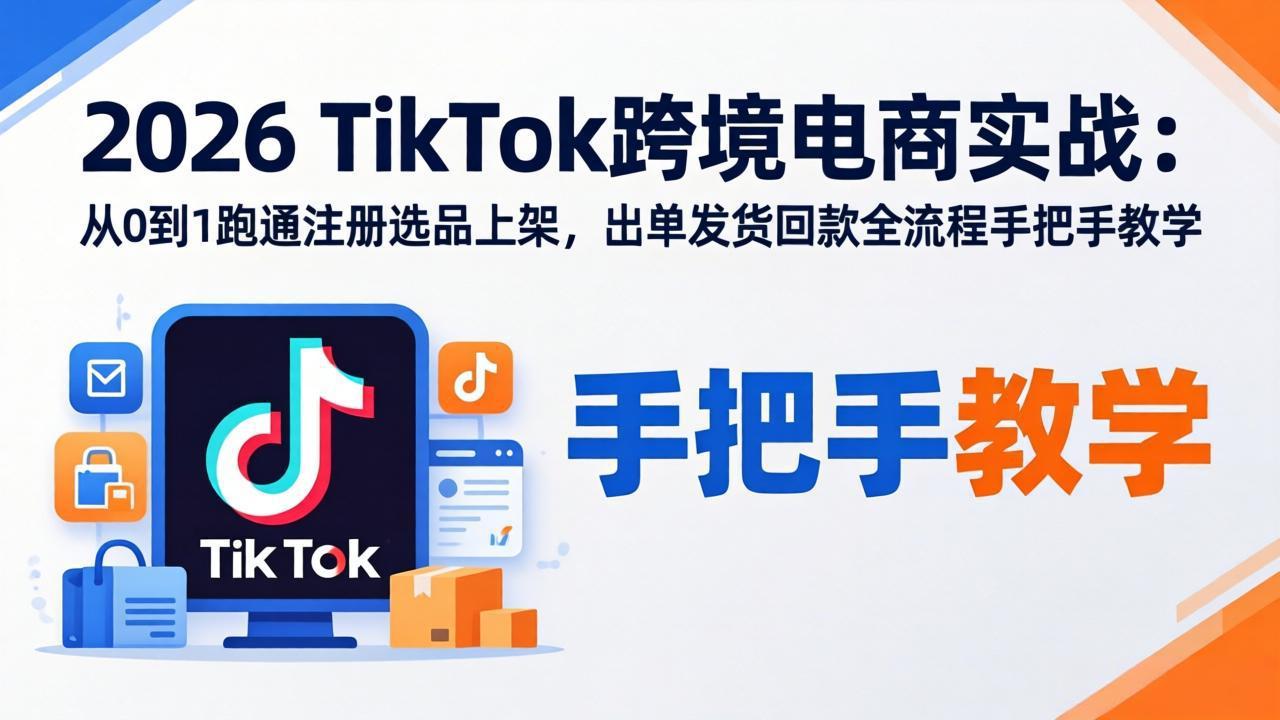 2026TikTok跨境电商实战:从0到1跑通注册选品上架,出单发货回款全流程手把手教学-小行网创