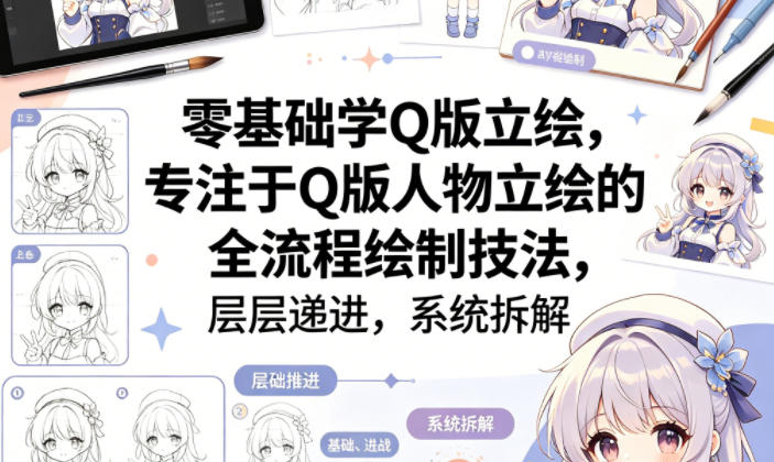 零基础学Q版立绘，专注于Q版人物立绘的全流程绘制技法，层层递进，系统拆解-小行网创