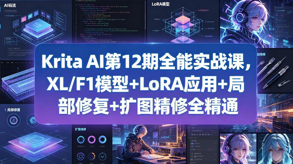 Krita AI第12期全能实战课，XL/F1模型+LoRA应用+局部修复+扩图精修全精通-小行网创