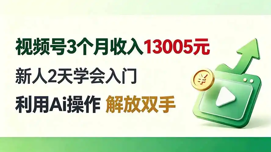 视频号3个月收入13005元， 新人2天学会入门， 利用Ai操作 解放双手！-小行网创