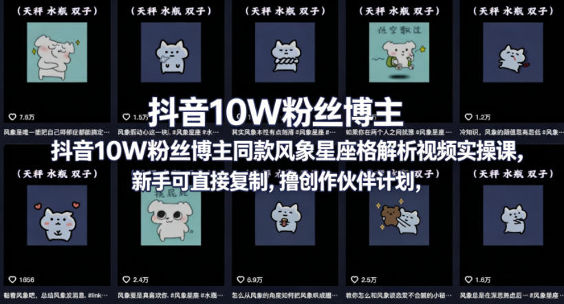 抖音10W粉丝博主同款星座性格解析视频实操课，新手可直接复制，撸创作伙伴计划，分成计划等-小行网创