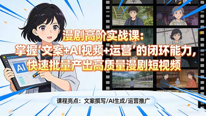 漫剧高阶实战课:掌握“文案+AI视频+运营”的闭环能力,快速批量产出高质量漫剧短视频-小行网创