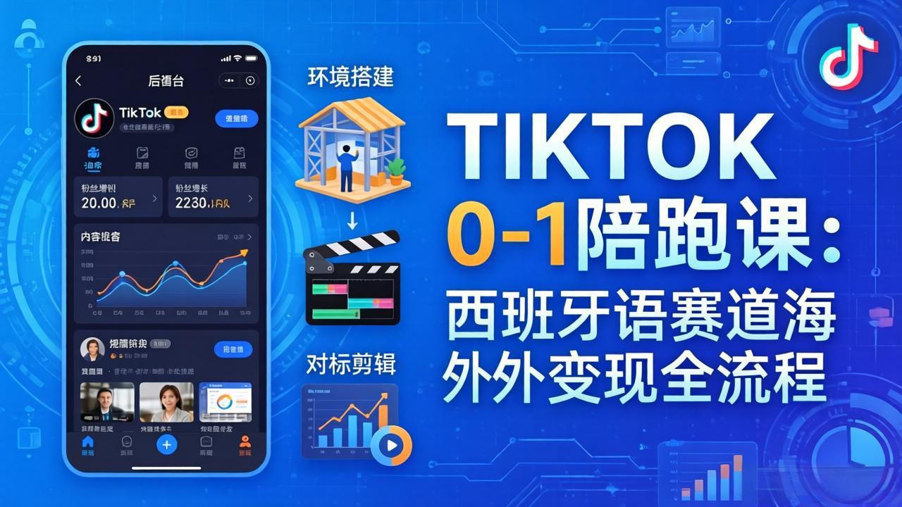 TIKTOK 0-1 陪跑课：从环境搭建到刷对标剪辑，西班牙语赛道海外变现全流程-小行网创