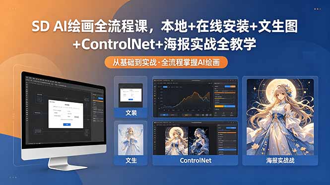 SD AI绘画全流程课,本地+在线安装+文生图+ControlNet+海报实战全教学-小行网创
