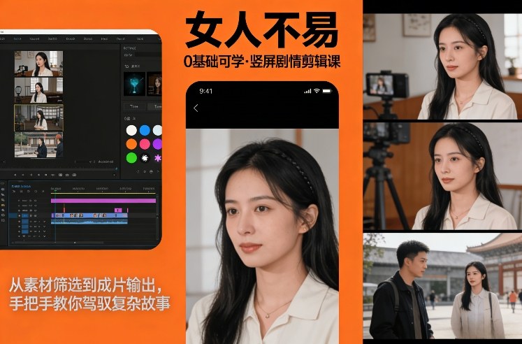 0基础可学！《女人不易》竖屏剧情剪辑课，从素材筛选到成片输出，手把手教你驾驭复杂故事-小行网创