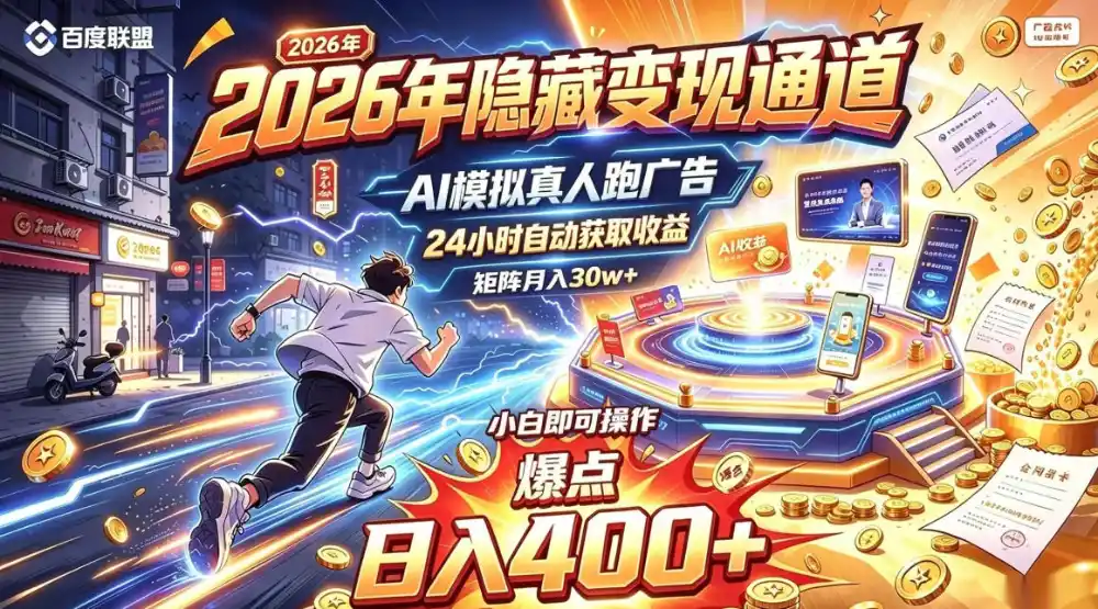 2026年别死磕自媒体，隐藏变现通道，AI模拟真人自动跑广告，小白即可操作，日入400+，矩阵月入可达到30w+【揭秘】-小行网创