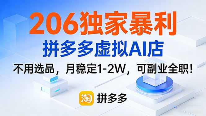 206独家暴利，拼多多虚拟AI店，不用选品，月稳定1-2W，可副业全职！-小行网创