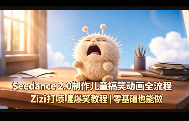 Seedance 2.0制作儿童搞笑动画全流程Zizi打喷嚏爆笑教程｜零基础也能做-小行网创
