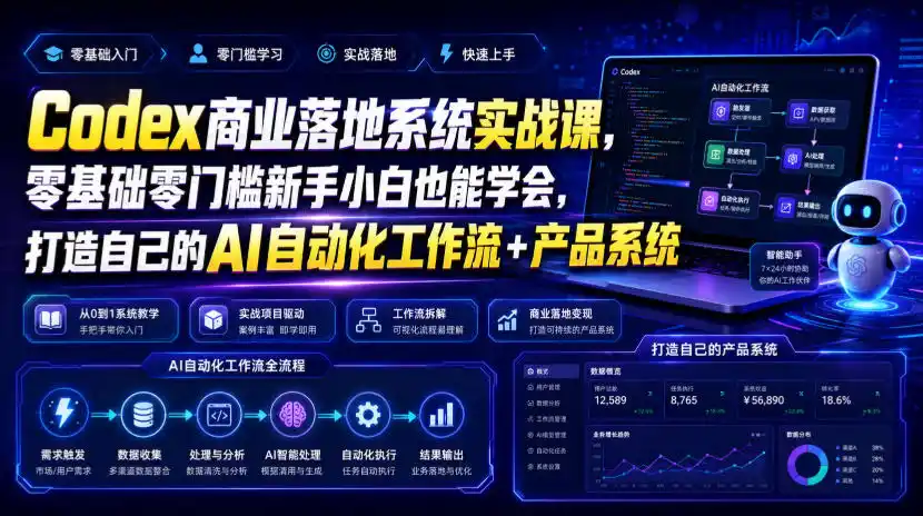 Codex商业落地系统实战课,零基础零门槛新手小白也能学会,打造自己的AI自动化工作流+产品系统(更新)-小行网创