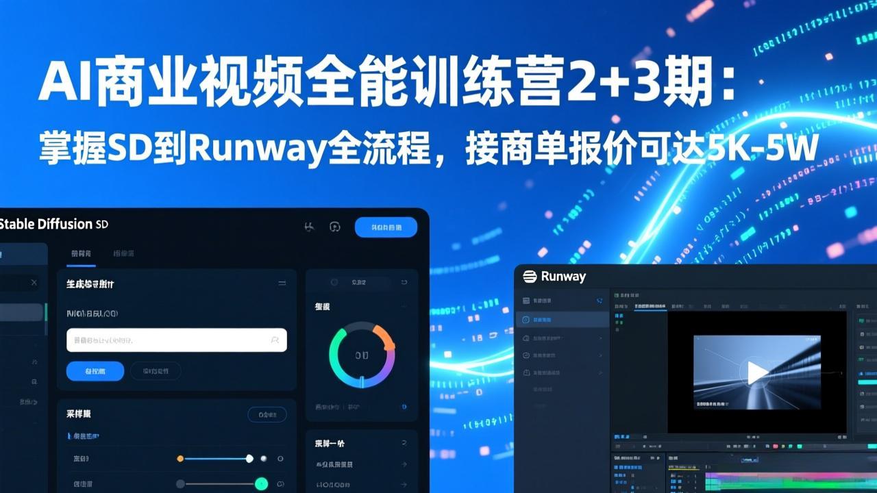 AI商业视频全能训练营2+3期：掌握SD到Runway全流程，接商单报价可达5K-5W-小行网创