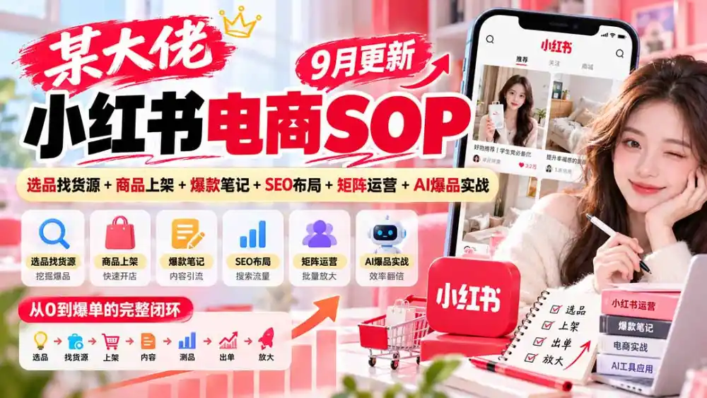 某大佬小红书电商SOP｜9月更新：选品找货源+商品上架+爆款笔记+SEO布局+矩阵运营+AI爆品实战-小行网创