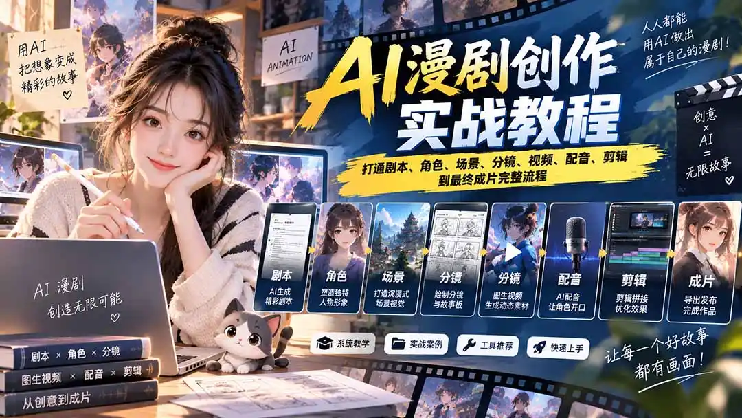 2026 AI漫剧创作实战教程：打通剧本、角色、场景、分镜、视频、配音、剪辑到最终成片完整流程-小行网创