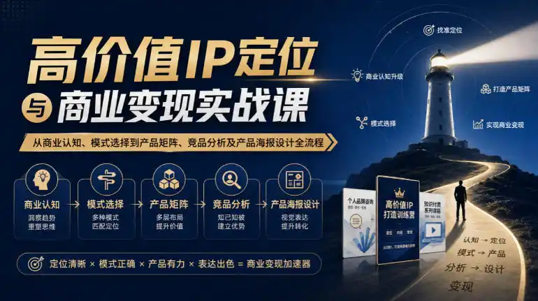 【无水印】高价值IP定位与商业变现实战课,从商业认知、模式选择到产品矩阵、竞品分析及产品海报设计全流程-小行网创