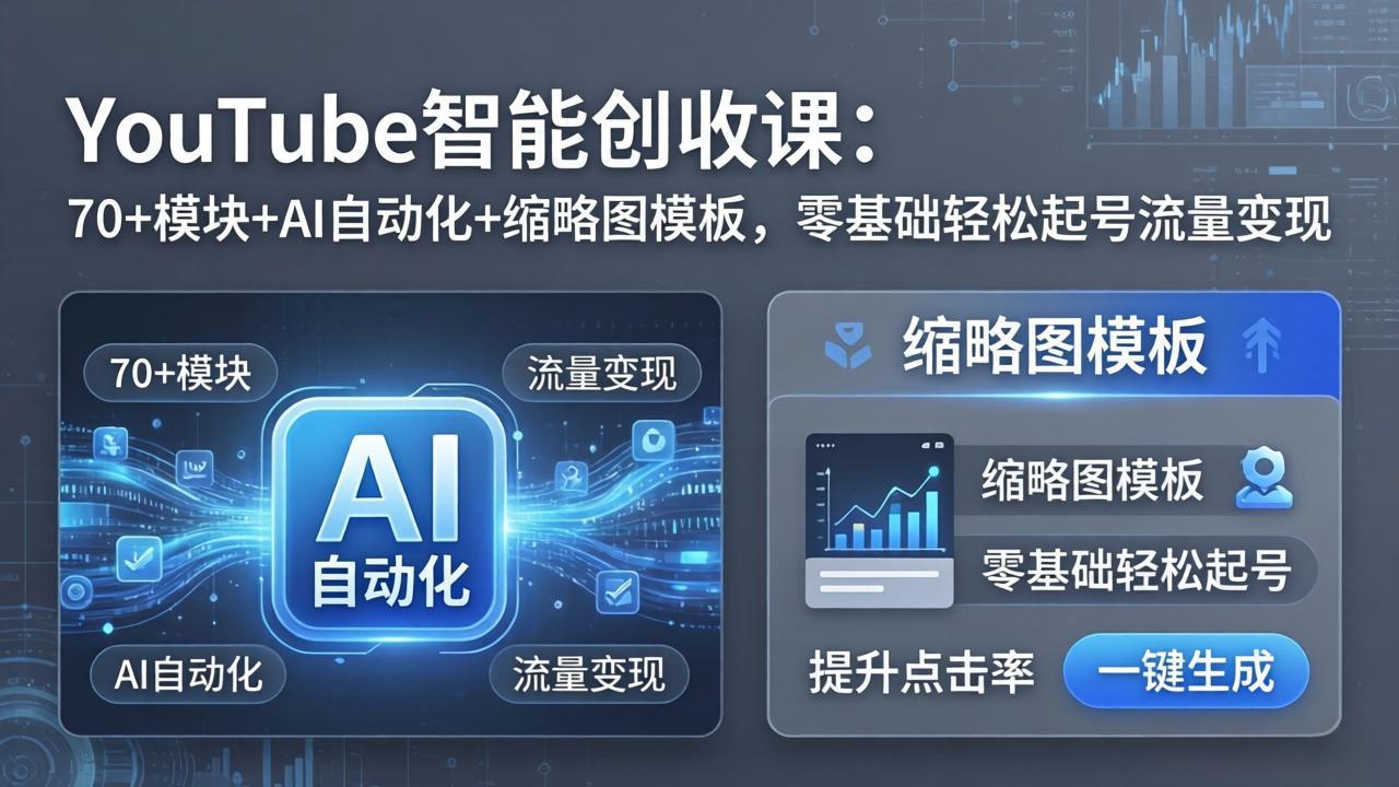 YouTube智能创收课：70+模块+AI自动化+缩略图模板，零基础轻松起号流量变现-小行网创