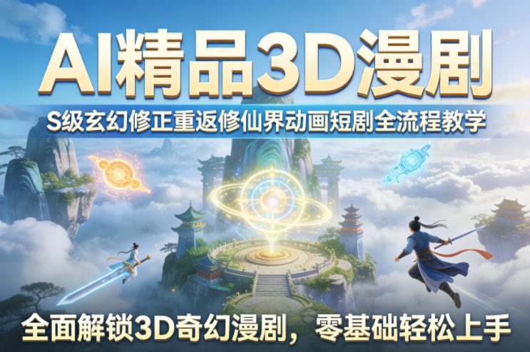AI精品3D漫剧S级玄幻修正重返修仙界动画短剧全流程教学，全面解锁3D奇幻漫剧，零基础轻松上手-小行网创