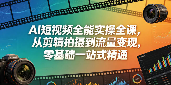 AI短视频全能实操全课,从剪辑拍摄到流量变现,零基础一站式精通-小行网创