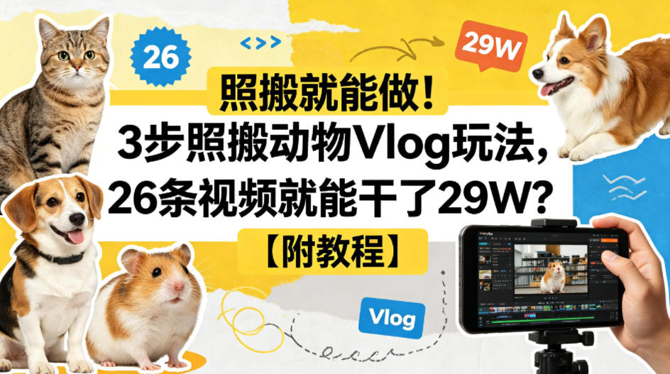 照搬就能做！3步照搬动物Vlog玩法，26条视频就能干了29W？【附教程】【赠coze一键生成工作流】-小行网创