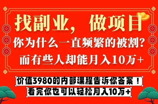 价值3980的网创内部课程，告诉你互联网创业月入10个W的秘密【揭秘】-小行网创