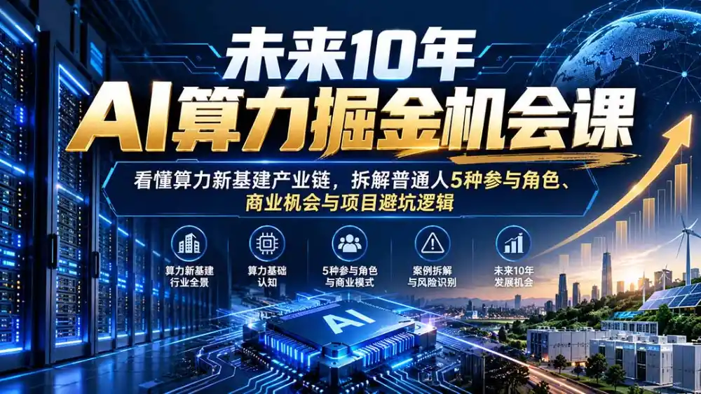 未来10年AI算力掘金机会课：看懂算力新基建产业链，拆解普通人5种参与角色、商业机会与项目避坑逻辑-小行网创