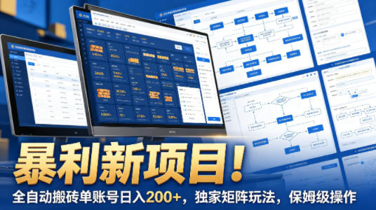暴利新项目！全自动搬砖单账号日入200+，独家矩阵玩法，保姆级操作【揭秘】-小行网创