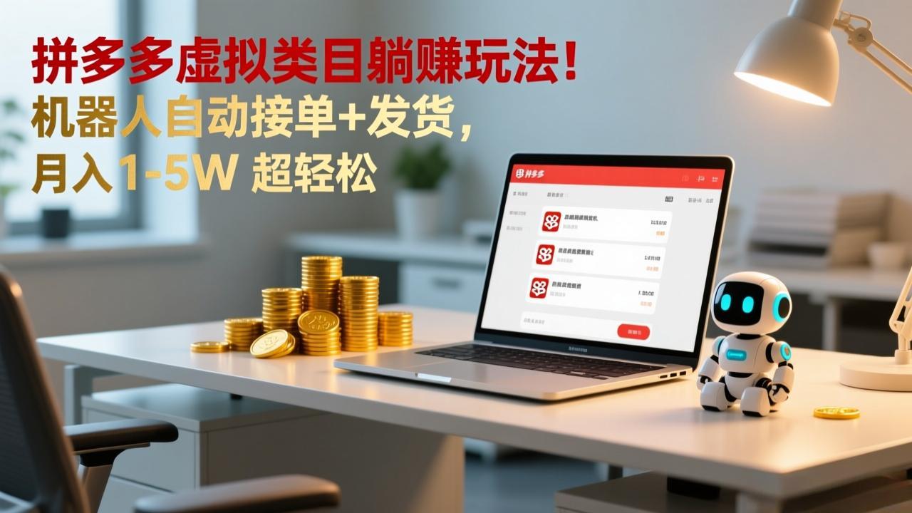 多多虚拟类目躺赚玩法！机器人自动接单+发货，月入 1-5W 超轻松-小行网创