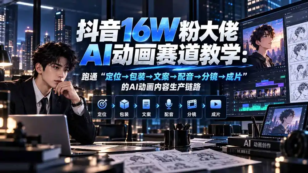 抖音16W粉大佬规则门禁AI动画赛道教学:跑通“定位→包装→文案→配音→分镜→成片”的AI动画内容生产链路-小行网创