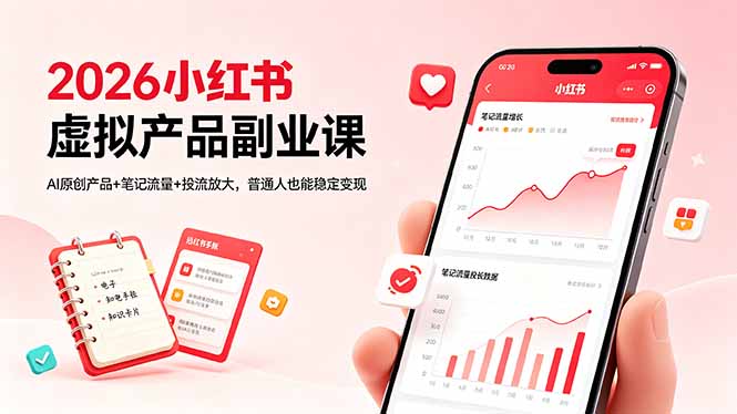 2026小红书虚拟产品副业课,AI原创产品+笔记流量+投流放大,普通人也能稳定变现-小行网创