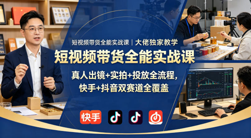短视频带货全能实战课｜大佬独家教学，真人出镜+实拍+投放全流程，快手+抖音双赛道全覆盖-小行网创