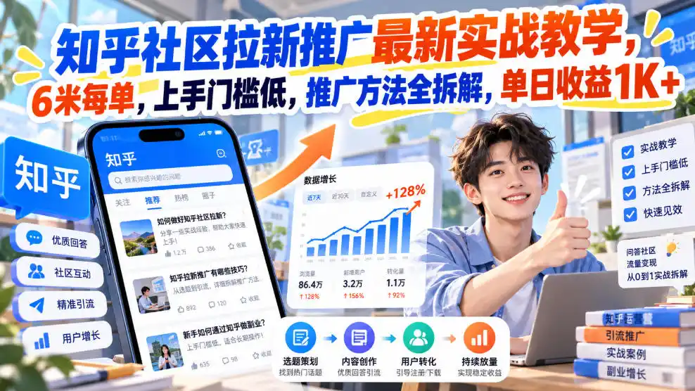 知乎社区拉新推广最新实战教学,6米每单,上手门槛低,推广方法全拆解,单日收益1K+!(更新1021)-小行网创