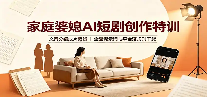 家庭婆媳AI短剧创作特训：文案分镜成片剪辑，全套提示词与平台潜规则干货-小行网创