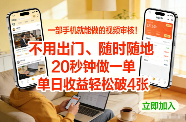 一部手机就能做的视频审核！不用出门，随时随地，20秒钟做一单，单日收益轻松破4张【揭秘】-小行网创