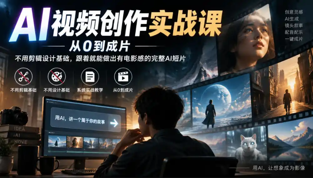 AI视频创作实战课,从0到成片,不用剪辑设计基础,跟着就能做出有电影感的完整AI短片-小行网创
