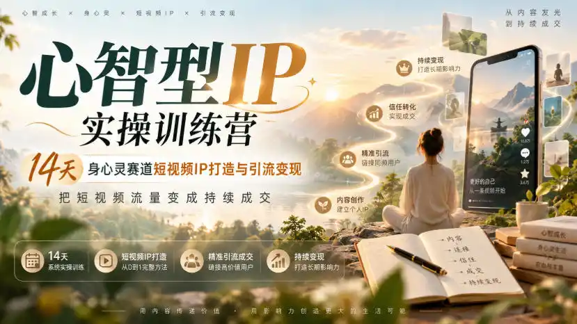 心智型IP实操训练营|14天身心灵赛道短视频IP打造与引流变现,把短视频流量变成持续成交-小行网创