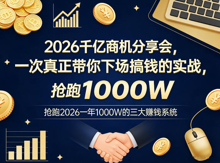 2026千亿商机分享会，一次真正带你下场搞钱的实战，抢跑2026一年1000W的三大賺钱系统-小行网创