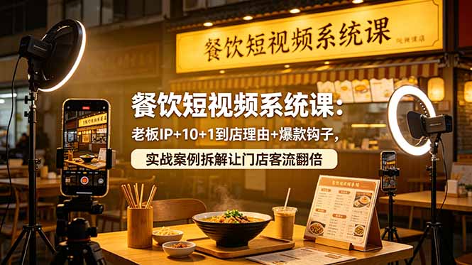 餐饮短视频系统课：老板IP+10+1到店理由+爆款钩子，实战案例拆解让门店客流翻倍-小行网创