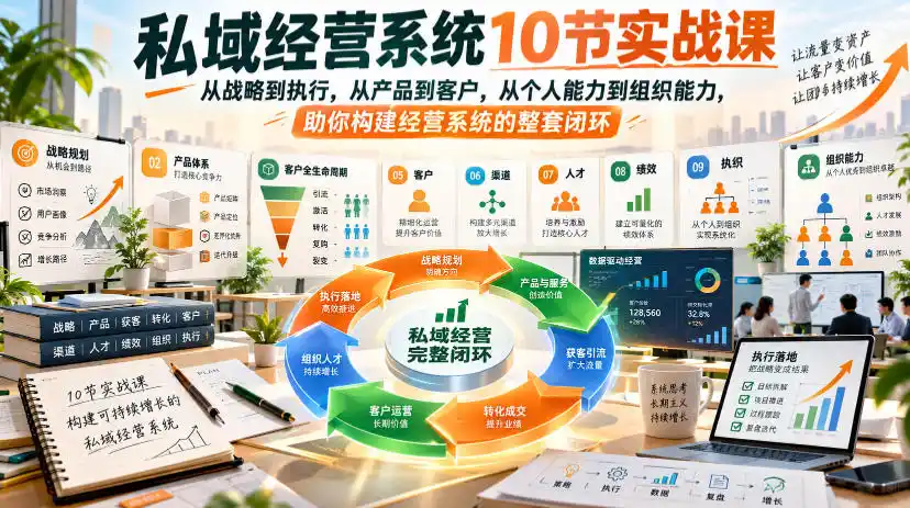 私域经营系统10节实战课，从战略到执行，从产品到客户，从个人能力到组织能力，助你构建经营系统的整套闭环-小行网创