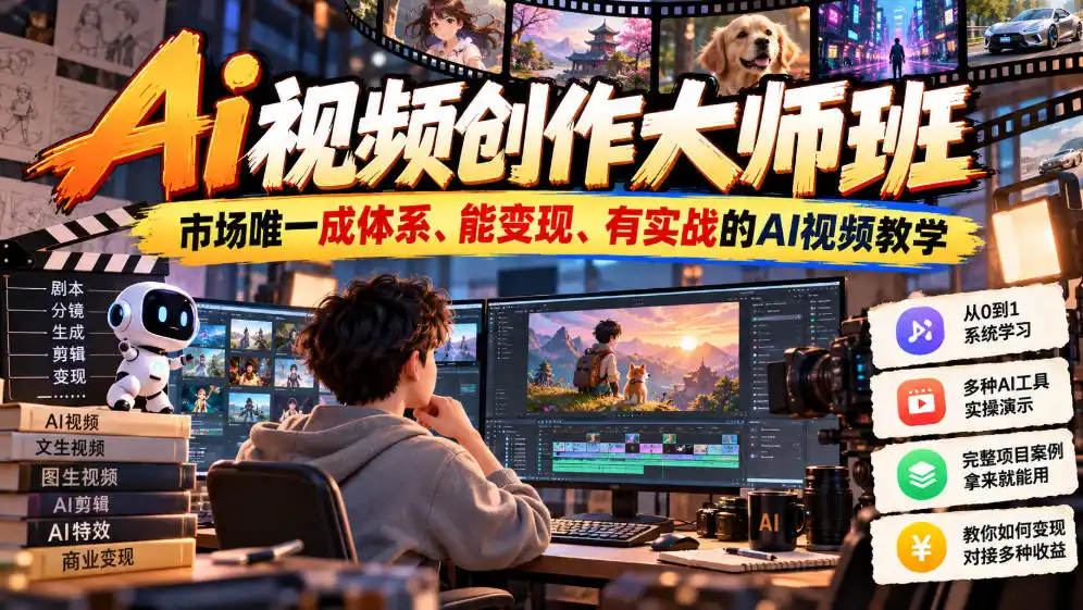 Ai视频创作大师班,市场唯一成体系、能变现、有实战的AI视频教学(更新2026)-小行网创