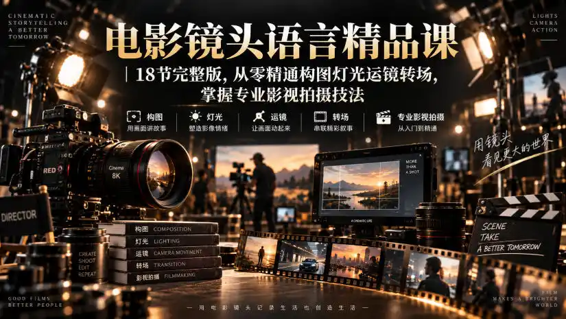 电影镜头语言精品课|18节完整版,从零精通构图灯光运镜转场,掌握专业影视拍摄技法-小行网创