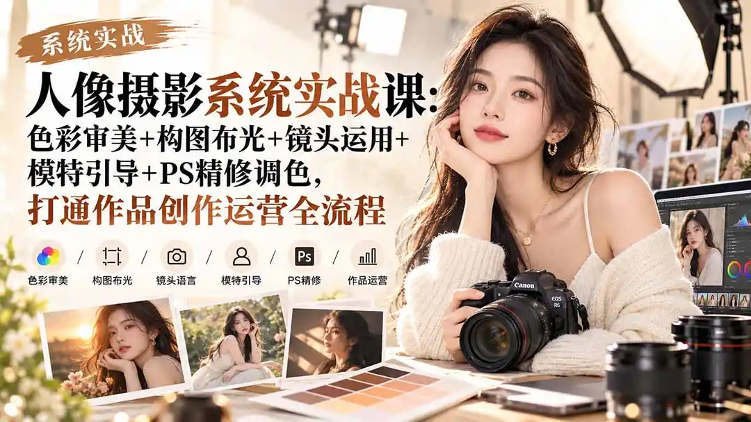 【无水印】人像摄影系统实战课：色彩审美+构图布光+镜头运用+模特引导+PS精修调色，打通作品创作运营全流程-小行网创