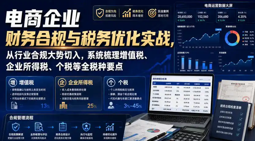 电商企业财务合规与税务优化实战,从行业合规大势切入,系统梳理增值税、企业所得税、个税等全税种要点-小行网创