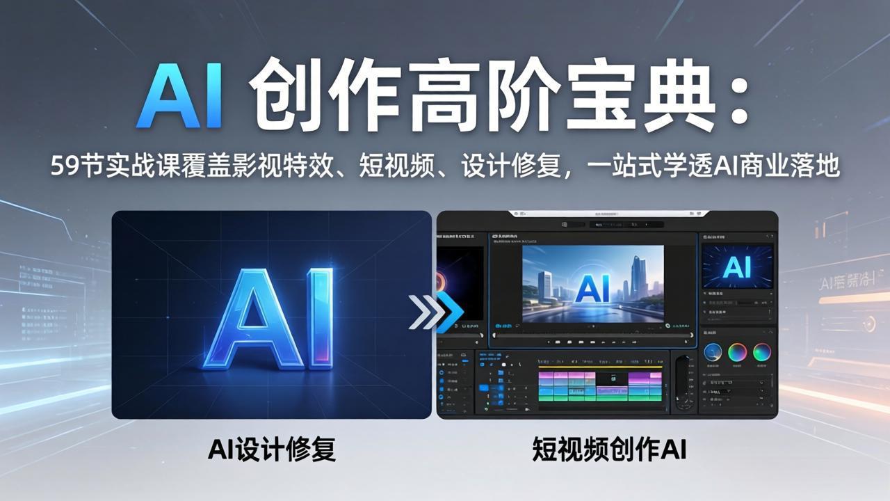 AI 创作高阶宝典：59节实战课覆盖影视特效、短视频、设计修复，一站式学透AI商业落地-小行网创