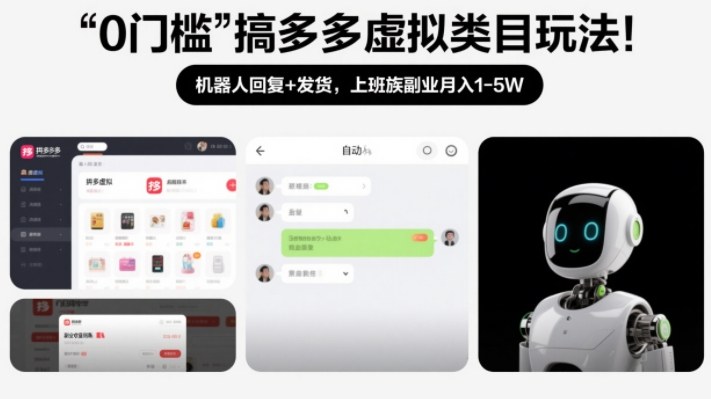 0门槛搞多多虚拟类目玩法！机器人回复+发货，上班族副业月入1-5W【揭秘】-小行网创