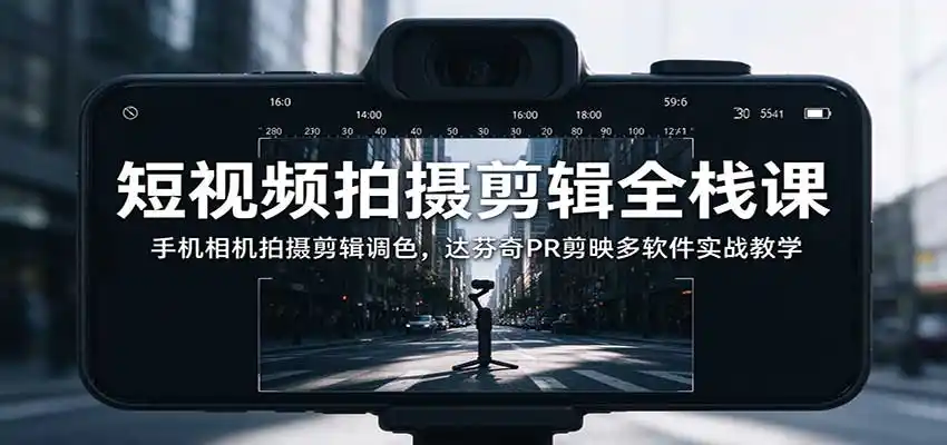 短视频拍摄剪辑全栈课：手机相机拍摄剪辑调色，达芬奇PR剪映多软件实战教学-小行网创