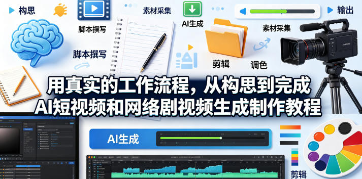 用真实的工作流程,从构思到完成AI短视频和网络剧视频生成制作教程-中英字幕-小行网创