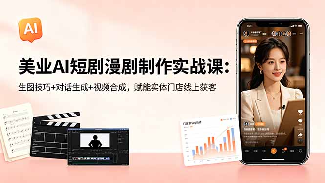 美业AI短剧漫剧制作实战课:生图技巧+对话生成+视频合成,赋能实体门店线上获客-小行网创