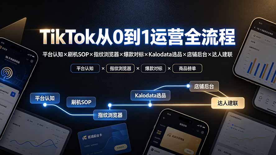 TikTok从0到1运营全流程-更新:平台认知×刷机SOP×指纹浏览器×爆款对标×Kalodata选品×店铺后台×达人建联-小行网创
