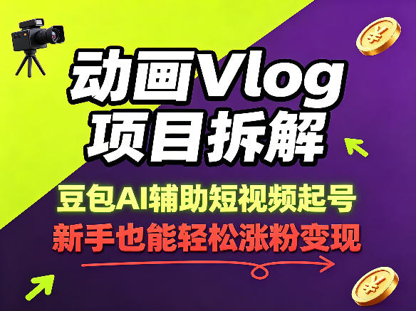 动画Vlog项目拆解，豆包AI辅助短视频起号，新手也能轻松涨粉，43条作品涨粉8.3W-小行网创