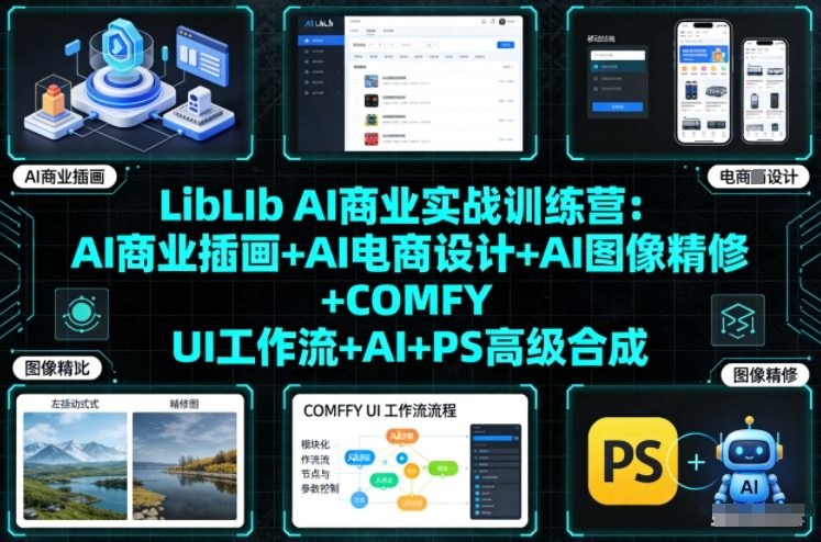 LibLIb AI商业实战训练营:AI商业插画+AI电商设计+AI图像精修+COMFY UI工作流+AI+PS高级合成-小行网创