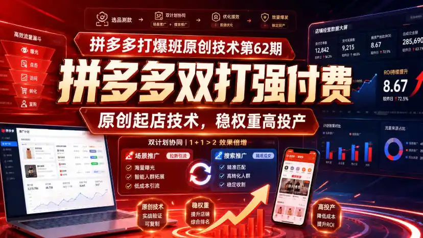 拼多多打爆班原创技术第62期，拼多多双打强付费，原创起店技术，稳权重高投产-小行网创