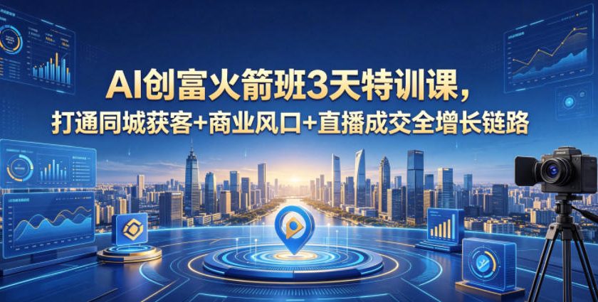 AI创富火箭班3天特训课,打通同城获客+商业风口+直播成交全增长链路,2026年4月新课-小行网创